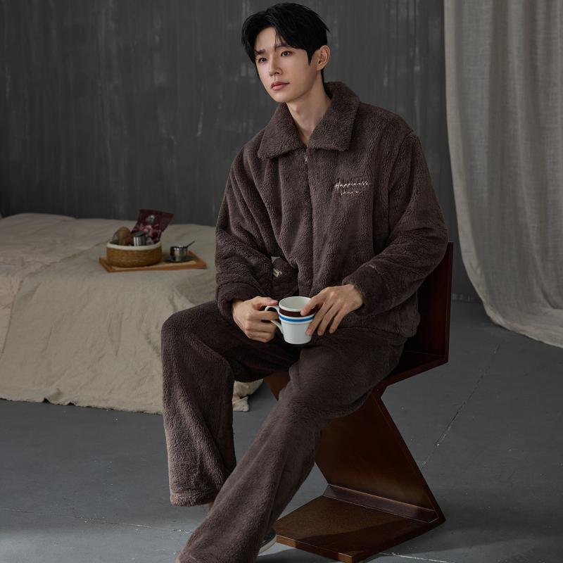 Thicken Men Pajamas Set Winter - Flannel Shirt Lined ulasan dan harga